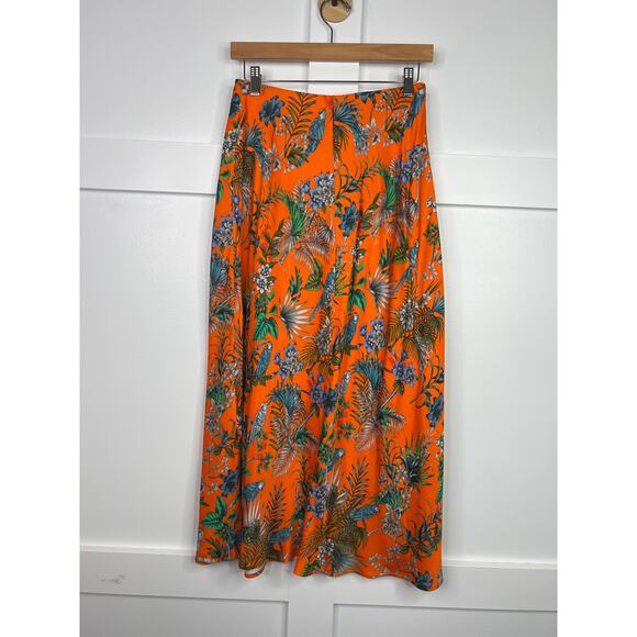 NEW L'Agence Clarisa Printed Bias Midi Skirt Orange Multi Parrot Size: Small - Picture 5 of 8